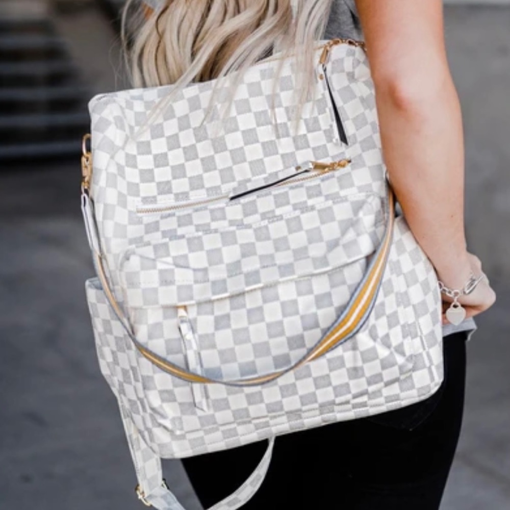 Checkered backpack in white & grey